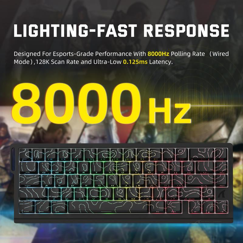 ATTACK SHARK X68PROHE Rapid Trigger Gaming Keyboard ,Wireless ,8K Polling Rate, Rt0.01Mm ,Support 8000Hz ,2.4G/Bluetooth/Wired ,Magnetic Switches ,Dead Zone Adjustment, RGB Backlight, with 8K Coil Cable, 5-Sided Heat Sublimation PBT Keycap ,QMK Web Driver