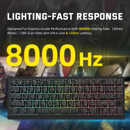 ATTACK SHARK X68PROHE Rapid Trigger Gaming Keyboard ，Wireless ，8K Polling Rate， Rt0.01Mm ，Support 8000Hz ，2.4G/Bluetooth/Wired ，Magnetic Switches ，Dead Zone Adjustment， RGB Backlight， with 8K Coil Cable， 5-Sided Heat Sublimation PBT Keycap ，QMK Web Driver