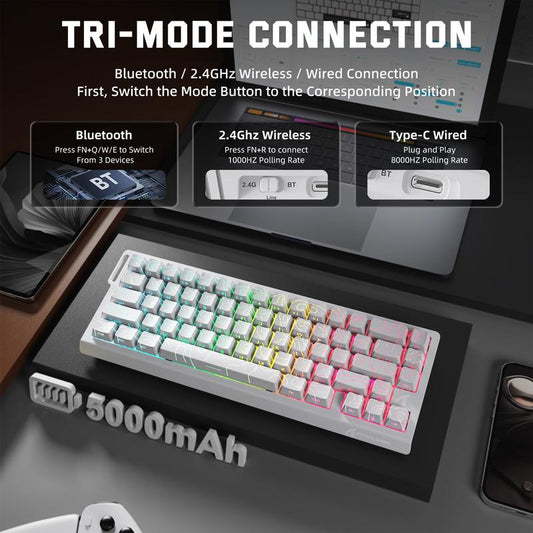 ATTACK SHARK X68PROHE Rapid Trigger Gaming Keyboard ，Wireless ，8K Polling Rate， Rt0.01Mm ，Support 8000Hz ，2.4G/Bluetooth/Wired ，Magnetic Switches ，Dead Zone Adjustment， RGB Backlight， with 8K Coil Cable， 5-Sided Heat Sublimation PBT Keycap ，QMK Web Driver